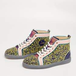 Christian Louboutin Multicolor Mesh And Patent Leather Crystal Embellished High Top Sneakers Size 43.5