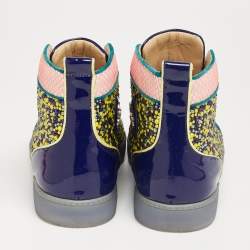 Christian Louboutin Multicolor Mesh And Patent Leather Crystal Embellished High Top Sneakers Size 43.5