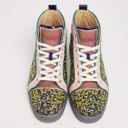 Christian Louboutin Multicolor Mesh And Patent Leather Crystal Embellished High Top Sneakers Size 43.5