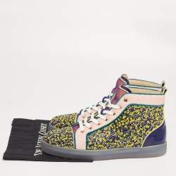 Christian Louboutin Multicolor Mesh And Patent Leather Crystal Embellished High Top Sneakers Size 43.5