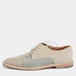 Christian Louboutin Beige Suede, Woven Fabric and Leather Bruno Orlato Derby Size 44.5