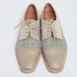 Christian Louboutin Beige Suede, Woven Fabric and Leather Bruno Orlato Derby Size 44.5