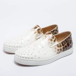 Christian Louboutin High Top Leopard Print With Spikes Flats Men Sneakers