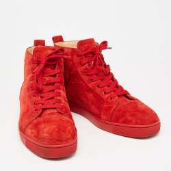 Christian Louboutin Red Suede  Orlato High Top Sneakers  Size 44.5