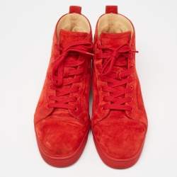 Christian Louboutin Red Suede  Orlato High Top Sneakers  Size 44.5