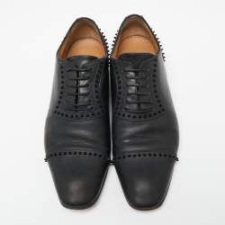 Christian Louboutin Black Leather Spike Lace-Up Oxfords Size 42.5