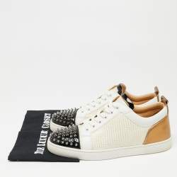 Christian Louboutin Multicolor Leather  and Fabric Louis Junior Spike Low Top Sneakers Size 42