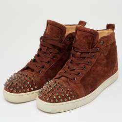 Christian Louboutin Burgundy Suede Louis Spikes High Top Sneakers Size 37.5  Christian Louboutin