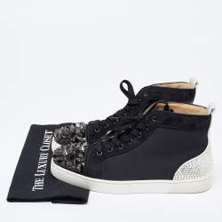 Pre Owned حذاء رياضي كريستيان لوبوتان أورلاتو كانفاس وسويدي رصاصي/أسود برباط مقاس 41.5