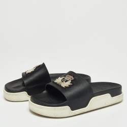 مملوكة مسبقًا Christian Louboutin Black Leather Crest Slide Sandals Size 41.5