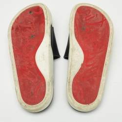 مملوكة مسبقًا Christian Louboutin Black Leather Crest Slide Sandals Size 41.5