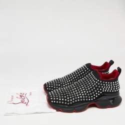 Pre Owned حذاء رياضي كريستيان لوبوتان قماش مرن أسود مرصع سبايك طراز جورب سليب أون نعل سميك مقاس 46