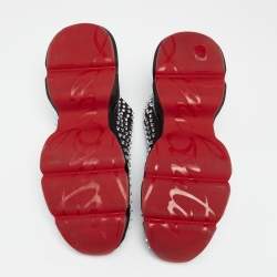 Pre Owned حذاء رياضي كريستيان لوبوتان قماش مرن أسود مرصع سبايك طراز جورب سليب أون نعل سميك مقاس 46