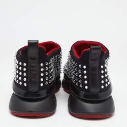 Pre Owned حذاء رياضي كريستيان لوبوتان قماش مرن أسود مرصع سبايك طراز جورب سليب أون نعل سميك مقاس 46