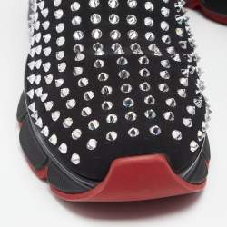 Pre Owned حذاء رياضي كريستيان لوبوتان قماش مرن أسود مرصع سبايك طراز جورب سليب أون نعل سميك مقاس 46