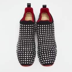 Pre Owned حذاء رياضي كريستيان لوبوتان قماش مرن أسود مرصع سبايك طراز جورب سليب أون نعل سميك مقاس 46