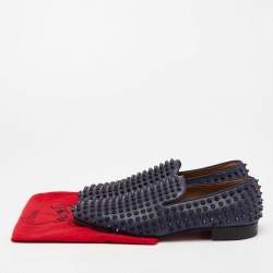 Christian Louboutin Navy Blue Leather Dandelion Spike Smoking Slippers Size 40