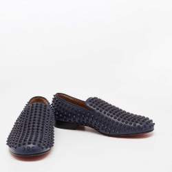 Christian Louboutin Navy Blue Leather Dandelion Spike Smoking Slippers Size 40