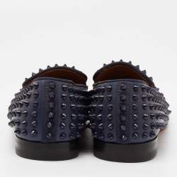 Christian Louboutin Navy Blue Leather Dandelion Spike Smoking Slippers Size 40