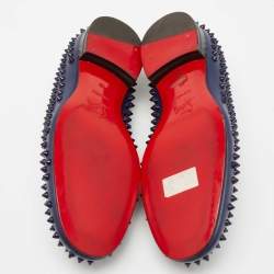 Christian Louboutin Navy Blue Leather Dandelion Spike Smoking Slippers Size 40