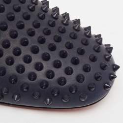 Christian Louboutin Navy Blue Leather Dandelion Spike Smoking Slippers Size 40