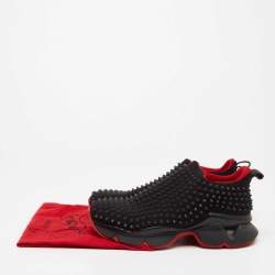 Christian Louboutin Black Stretch Fabric Spike Sock Slip On Platform Sneakers Size 40.5