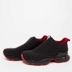 Christian Louboutin Black Stretch Fabric Spike Sock Slip On Platform Sneakers Size 40.5