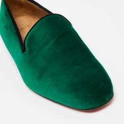 Pre Owned Christian Louboutin Green Velvet Dandelion Loafers Size 40 