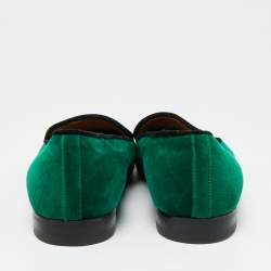 Pre Owned Christian Louboutin Green Velvet Dandelion Loafers Size 40 