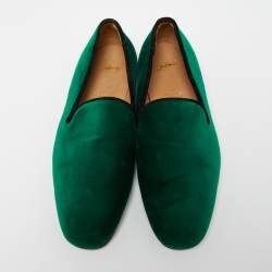 Pre Owned Christian Louboutin Green Velvet Dandelion Loafers Size 40 