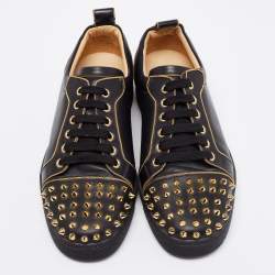 Pre Owned حذاء رياضي كريستيان لوبوتان جونيور لويز مرصع جلد أسود عنق منخفض مقاس 39.5