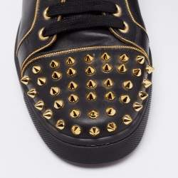 Pre Owned حذاء رياضي كريستيان لوبوتان جونيور لويز مرصع جلد أسود عنق منخفض مقاس 39.5