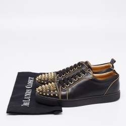 Pre Owned حذاء رياضي كريستيان لوبوتان جونيور لويز مرصع جلد أسود عنق منخفض مقاس 39.5