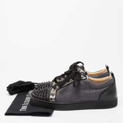 مملوكة مسبقًا Christian Louboutin Grey/Black Fabric, Patent and Leather Junior Louis Spikes Low-Top Sneakers Size 40