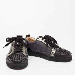مملوكة مسبقًا Christian Louboutin Grey/Black Fabric, Patent and Leather Junior Louis Spikes Low-Top Sneakers Size 40