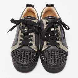 مملوكة مسبقًا Christian Louboutin Grey/Black Fabric, Patent and Leather Junior Louis Spikes Low-Top Sneakers Size 40