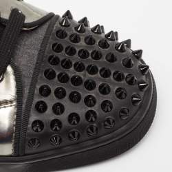 مملوكة مسبقًا Christian Louboutin Grey/Black Fabric, Patent and Leather Junior Louis Spikes Low-Top Sneakers Size 40