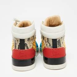 Christian Louboutin Multicolor Leather and Python Embossed Louboukick High Top Sneakers Size 40
