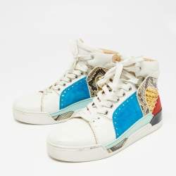Christian Louboutin Multicolor Leather and Python Embossed Louboukick High Top Sneakers Size 40