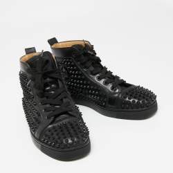 Christian Louboutin Black Leather Louis Spikes High-Top Sneakers Size 39