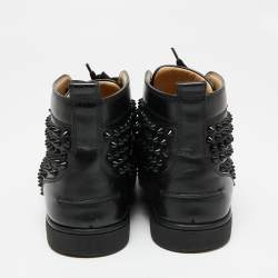 Christian Louboutin Black Leather Louis Spikes High-Top Sneakers Size 39