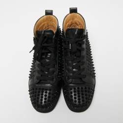 Christian Louboutin Black Leather Louis Spikes High-Top Sneakers Size 39