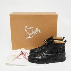 Christian Louboutin Black Leather Louis Spikes High-Top Sneakers Size 39