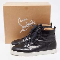 Pre Owned Christian Louboutin Black Croc Embossed Leather Rantus Orlato High Top Sneakers Size 44