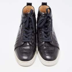 Pre Owned Christian Louboutin Black Croc Embossed Leather Rantus Orlato High Top Sneakers Size 44