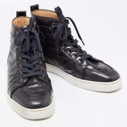 Pre Owned Christian Louboutin Black Croc Embossed Leather Rantus Orlato High Top Sneakers Size 44