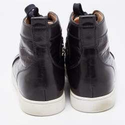 Pre Owned Christian Louboutin Black Croc Embossed Leather Rantus Orlato High Top Sneakers Size 44