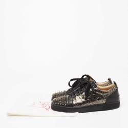 Pre Owned Christian Louboutin Black Leather Spike low Top Sneakers Size 40.5
