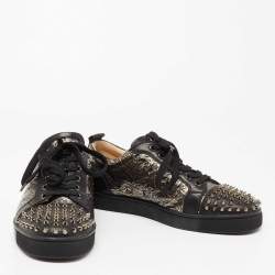 Pre Owned Christian Louboutin Black Leather Spike low Top Sneakers Size 40.5