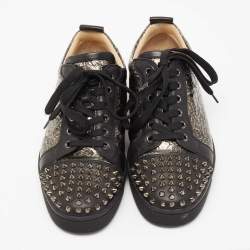 Pre Owned Christian Louboutin Black Leather Spike low Top Sneakers Size 40.5